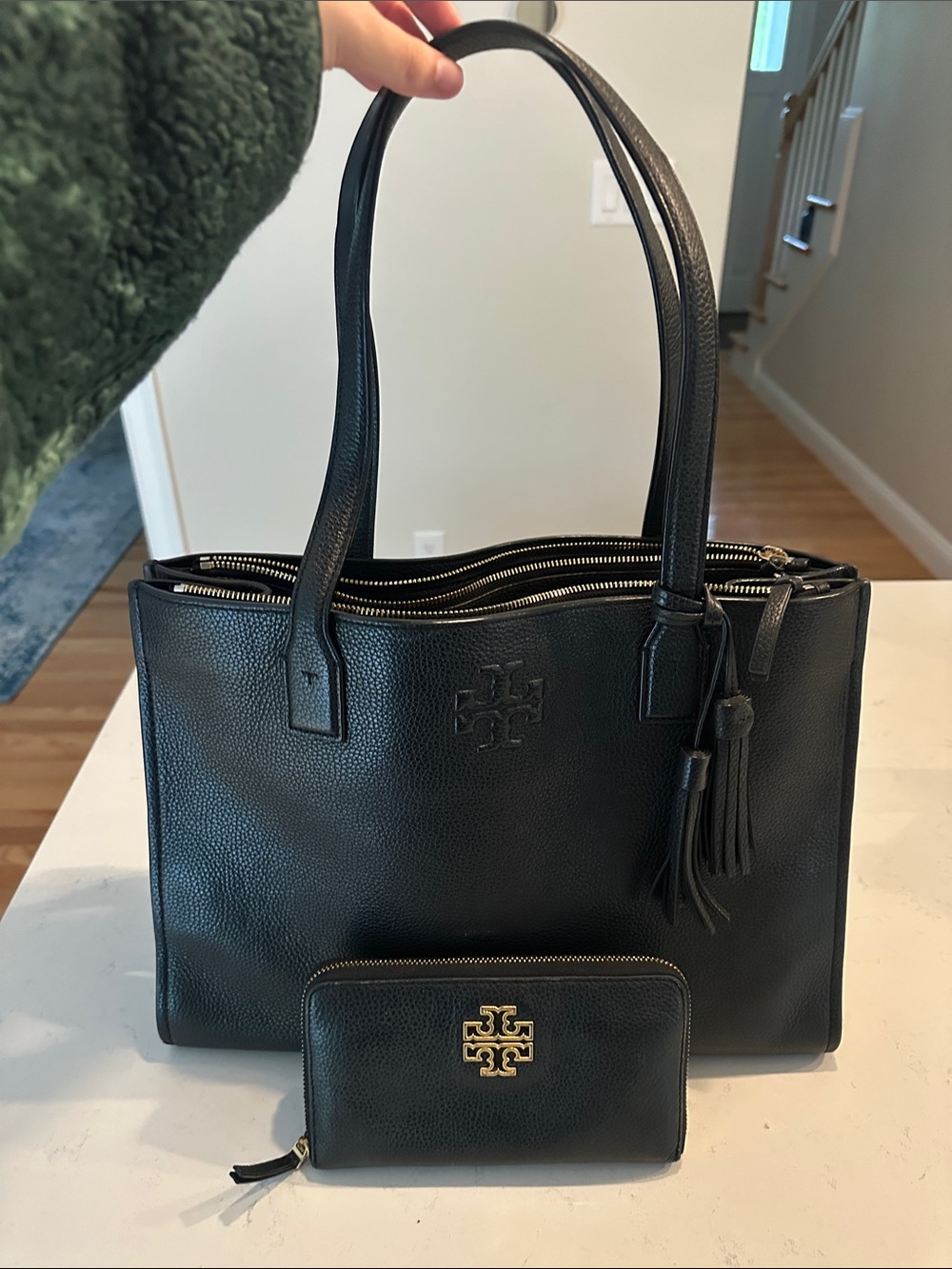 Tory Burch Black Pebbled Leather Tote and Zip Wallet Set - Picture 2 of 5